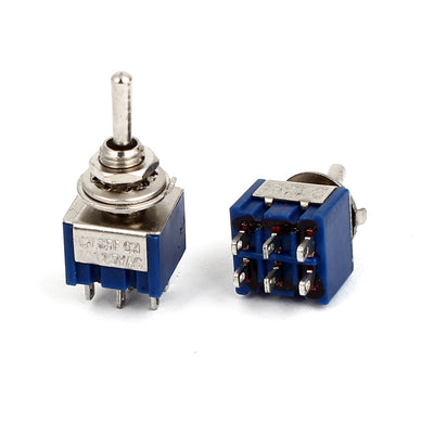 Harfington Uxcell 2pcs AC 125V 6A 6Pin 3 Positions ON-OFF 6mm Thread DPDT Latching Mini Toggle Switch Blue