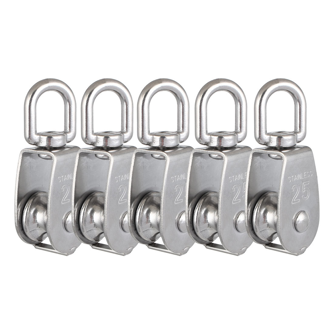 uxcell Uxcell M25 304 Stainless Steel Single Wheel Swivel Snatch Pulley Block 5 Pcs