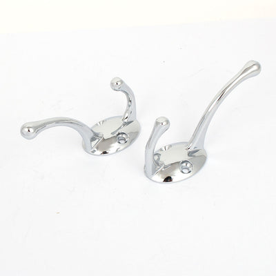 Harfington Uxcell Wall Mount Chrome Finished Double Hooks Hanger 10 Pcs for Hat Coat Clothes Towel