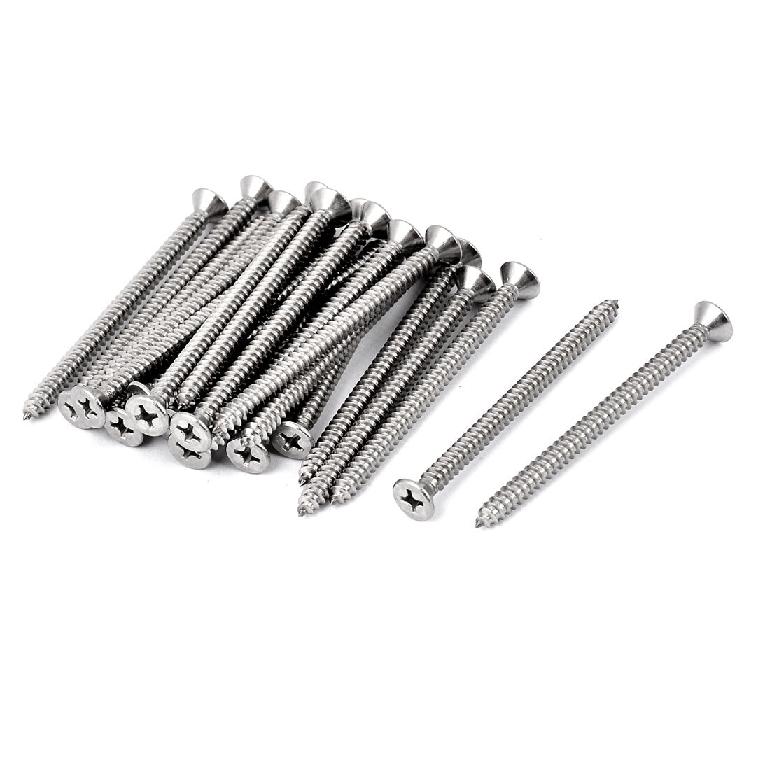 uxcell Uxcell M4.2 x 60mm Flat Head Phillips Self Tapping Screw Fasteners Silver Tone 25 Pcs