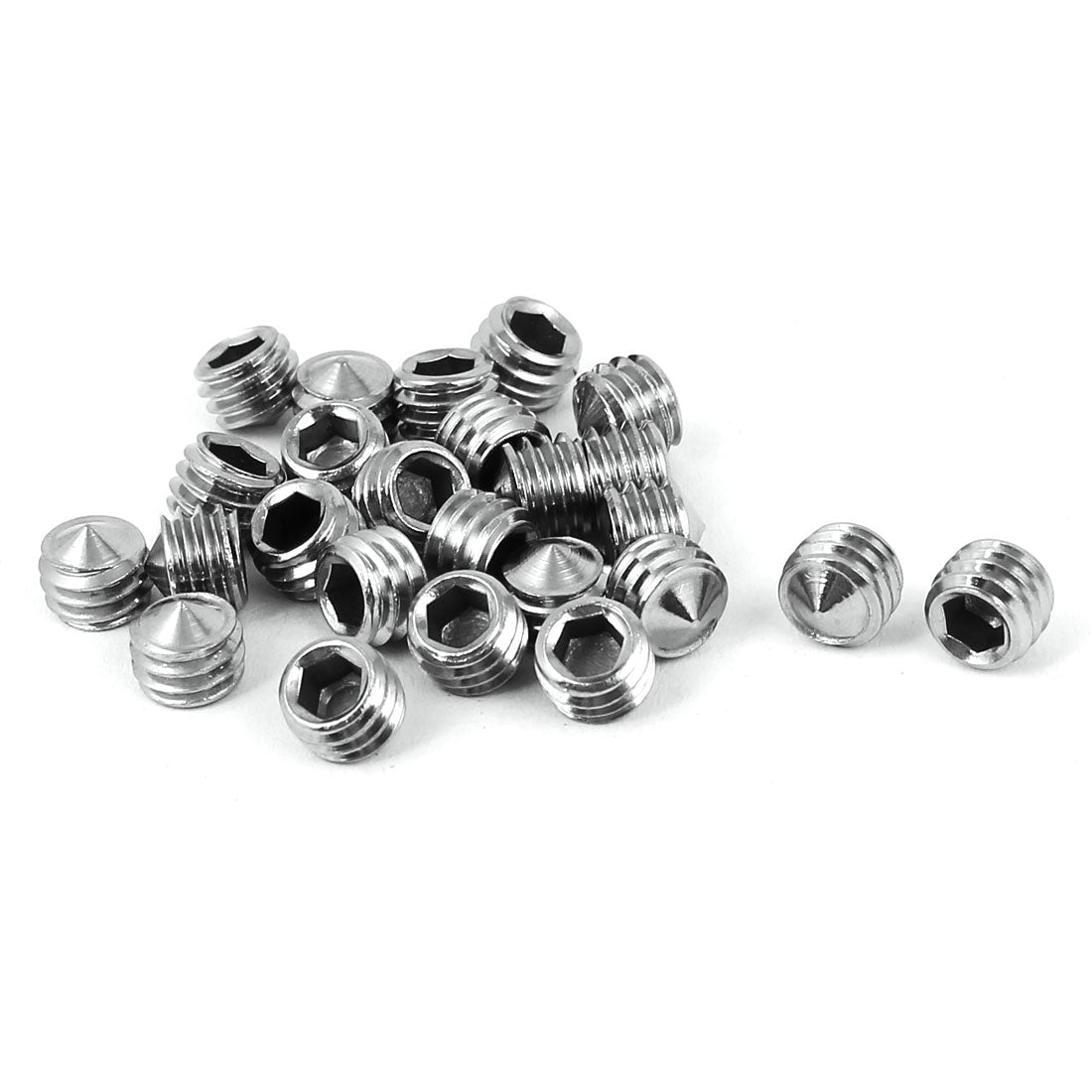 uxcell Uxcell M6 x 5mm 304 Stainless Steel Cone Point Hex Socket Set Grub Screw Silver Tone 25 Pcs