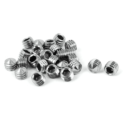 Harfington Uxcell M6 x 5mm 304 Stainless Steel Cone Point Hex Socket Set Grub Screw Silver Tone 25 Pcs