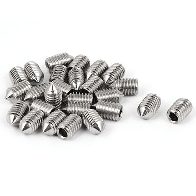 Harfington Uxcell M6 x 10mm 304 Stainless Steel Cone Point Hex Socket Set Grub Screw 25 Pcs