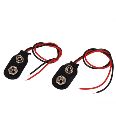 Harfington Uxcell 2pcs Faux Leather Wire Leaded I Type 9V Battery Clip Connectors Cell Holder Buckle