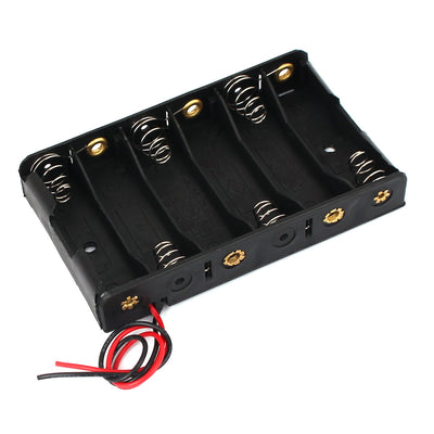 Harfington Uxcell 9V Output 6 x AA Battery Open Frame Holder Cell Case Box 150mm Lead Wire Black