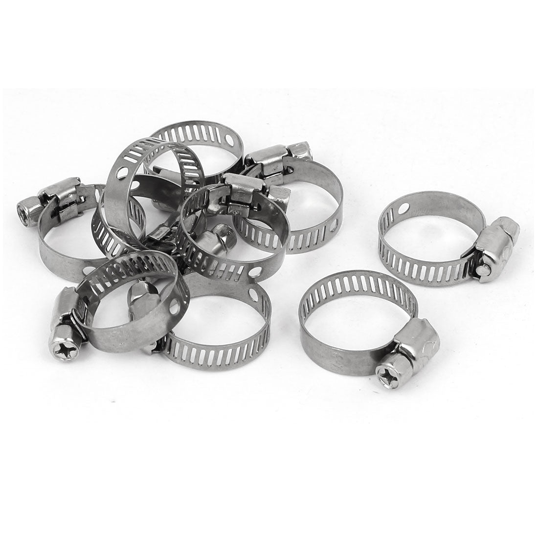 uxcell Uxcell Cable Pipe Fitting Adjustable  Gear Hose Clamp Silver Tone 16-25mm, 7mm Band Width 10pcs