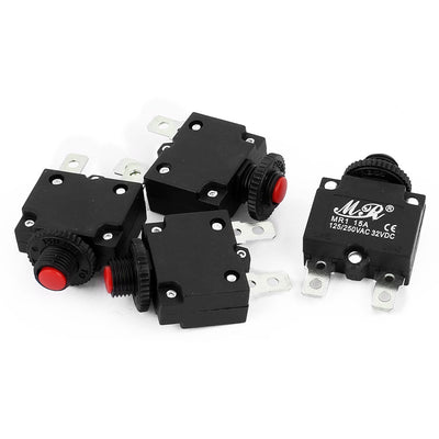 Harfington Uxcell 4Pcs MR1 AC 125/250V/32VDC 15A Circuit Breaker Current Overload Protector Switch Black