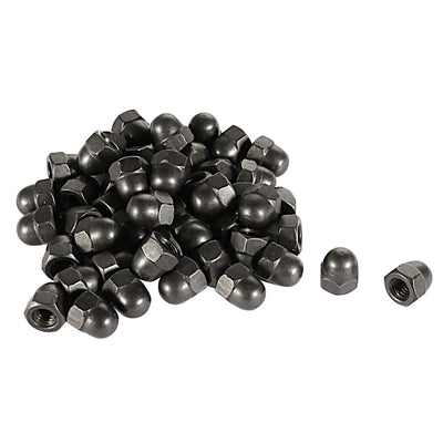 Harfington Uxcell M4 Thread Dia Dome Head Carbide Steel Cap Acorn Hex Nuts Black 50pcs