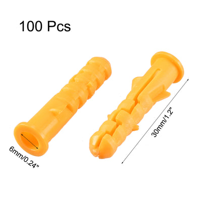 Harfington Uxcell 6mmx30mm Plastic Expansion Pipe Wall Anchor Screw Yellow 100pcs