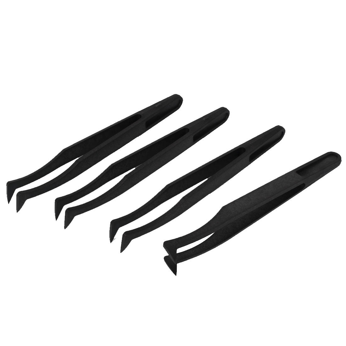 uxcell Uxcell 4 Pcs Plastic Curved Tip Anti Static Tweezers Nipper Black 12cm Length
