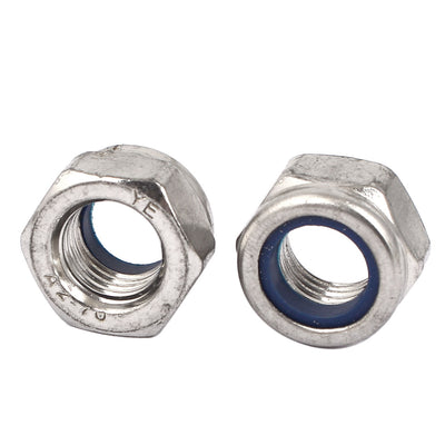 Harfington Uxcell M12x1.5mm 304 Stainless Steel Self-Locking Hex Lock Stop Nut Silver Tone 6pcs