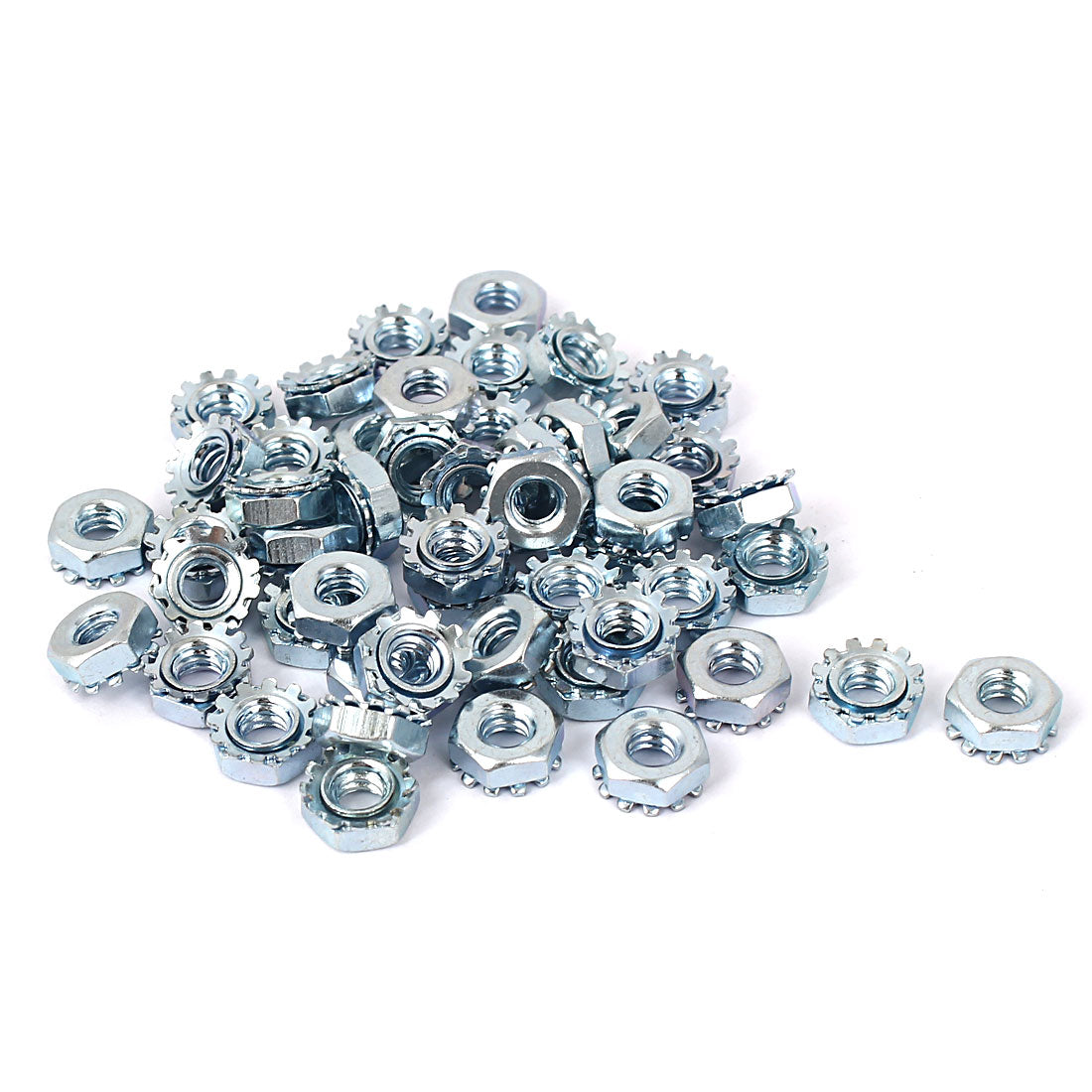 uxcell Uxcell 10#-24 Female Thread Zinc Plated External Tooth K Lock Kep Nut Silver Tone 50pcs