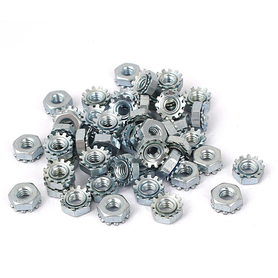 uxcell Uxcell 8#-32 Female Thread Zinc Plated External Tooth K Lock Kep Nut Silver Tone 50pcs