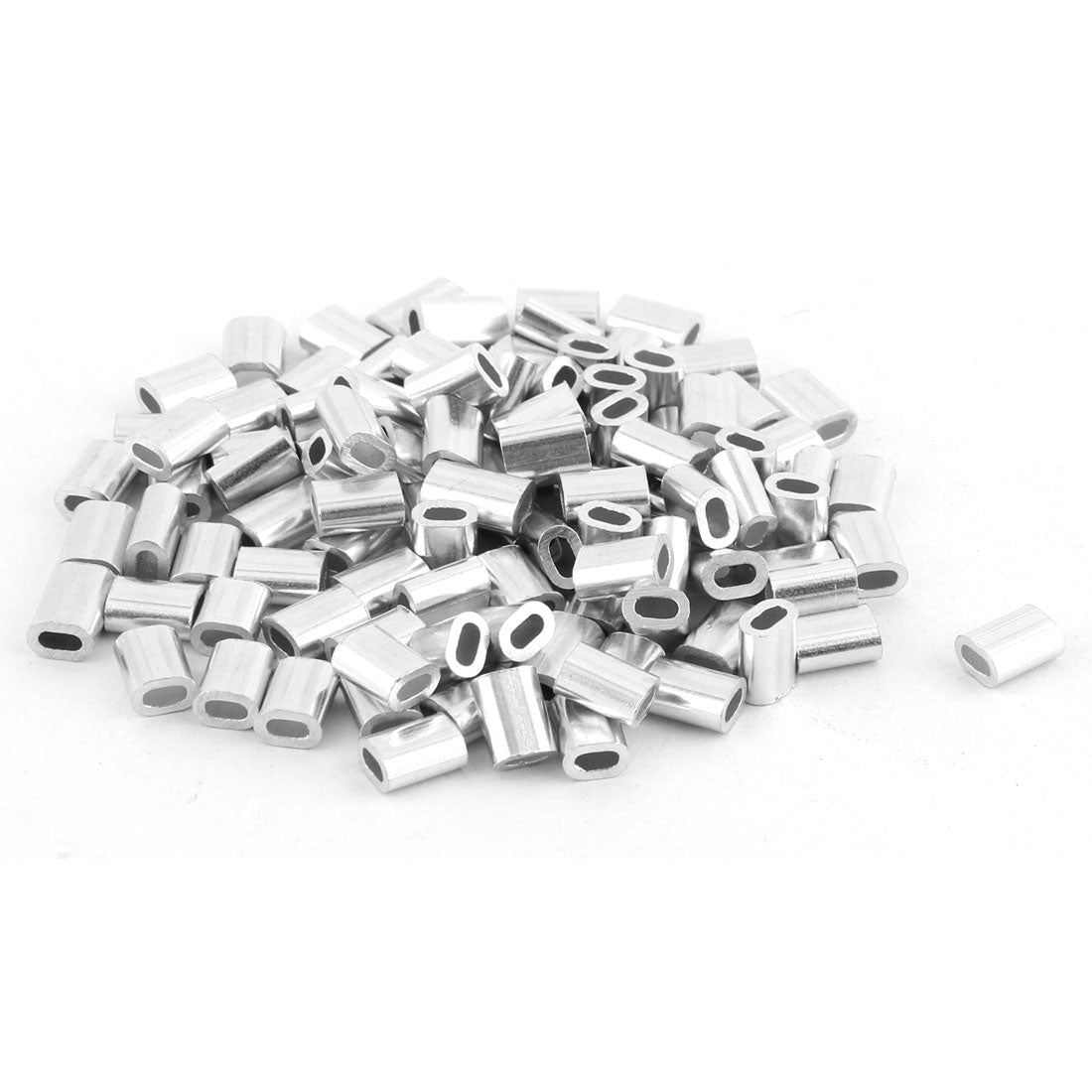 uxcell Uxcell Aluminum Oval Ferrules Sleeves 5mm x 3mm Silver Tone 100pcs for 1.2mm Dia Steel Wire Rope