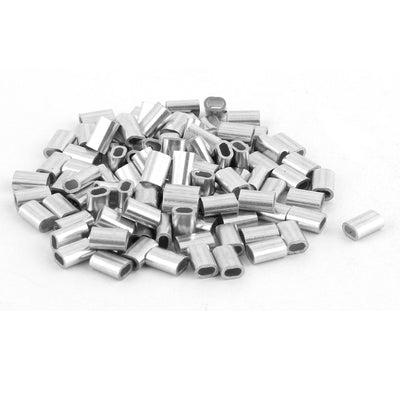 Harfington Uxcell Aluminum Sleeves Clip Fittings 5mm x 3mm Silver Tone 100pcs for 1.5mm Diameter Steel Wire Rope