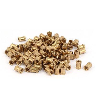 Harfington Uxcell M4 x 7mm Brass Cylinder Injection Molding Knurled Insert Embedded Nuts 100PCS