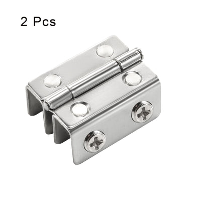 Harfington Uxcell 10mm Thickness Double Clamps Glass Door Hinges Silver Tone 2pcs