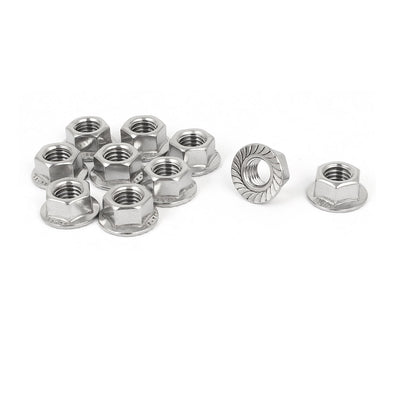 Harfington Uxcell 304 Stainless Steel Serrated Hex Flange Nuts Silver Tone M10 10pcs