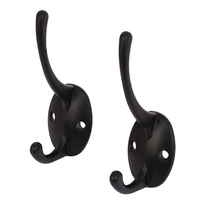 Harfington Uxcell Bedroom Clothes Coat Hanging Wall Mounted Metal Double Hanger Hook Black 2pcs