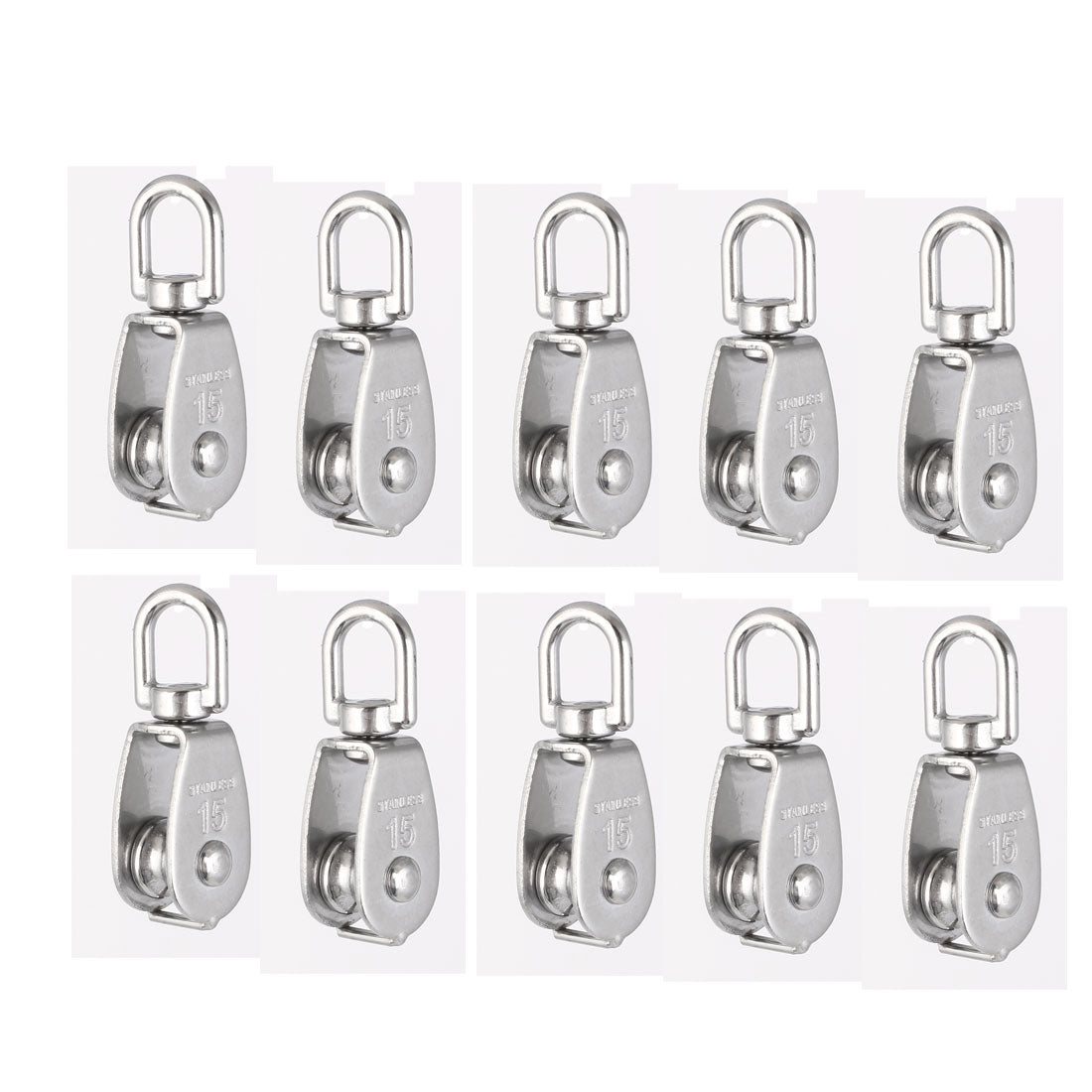 uxcell Uxcell M15 Lifting Crane Swivel Hook Single Pulley Block Hanging Wire Towing Wheel 10pcs