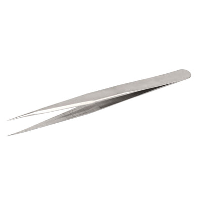 Harfington Uxcell RST-12 Stainless Steel Anti Static Round Pointed Tip Tweezer Silver Tone