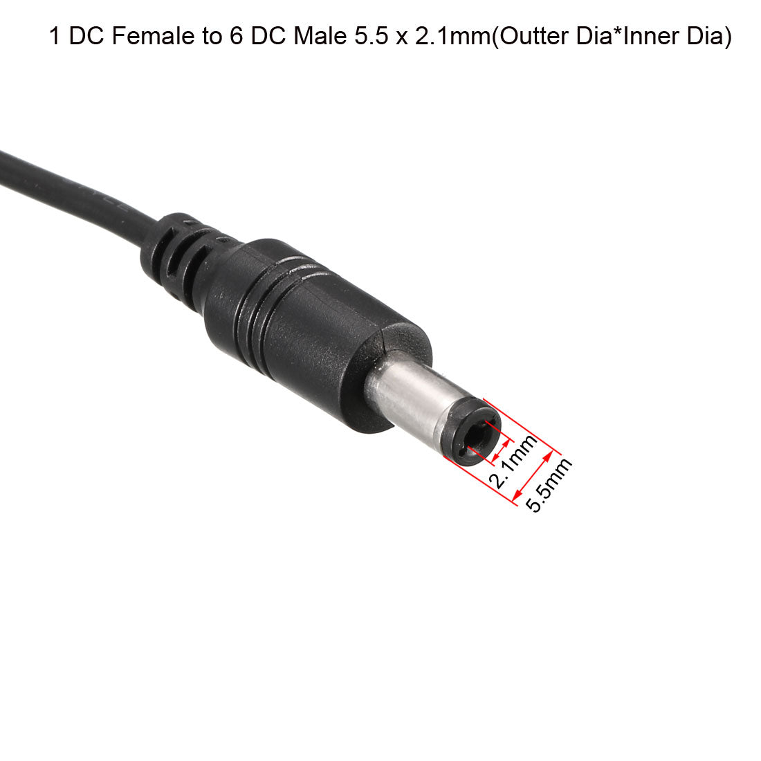 uxcell Uxcell Single DC Female to 6 DC Male 5.5 x 2.1mm Power Extension Wire For CCTV Camera