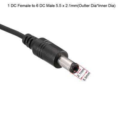 Harfington Uxcell Single DC Female to 6 DC Male 5.5 x 2.1mm Power Extension Wire For CCTV Camera