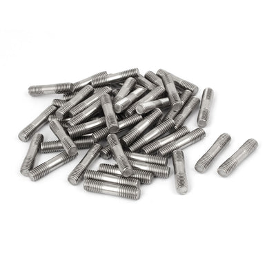 Harfington Uxcell M8x35mm 304 Stainless Steel Double End Thread Stud Teeth Rod Silver Tone 50pcs