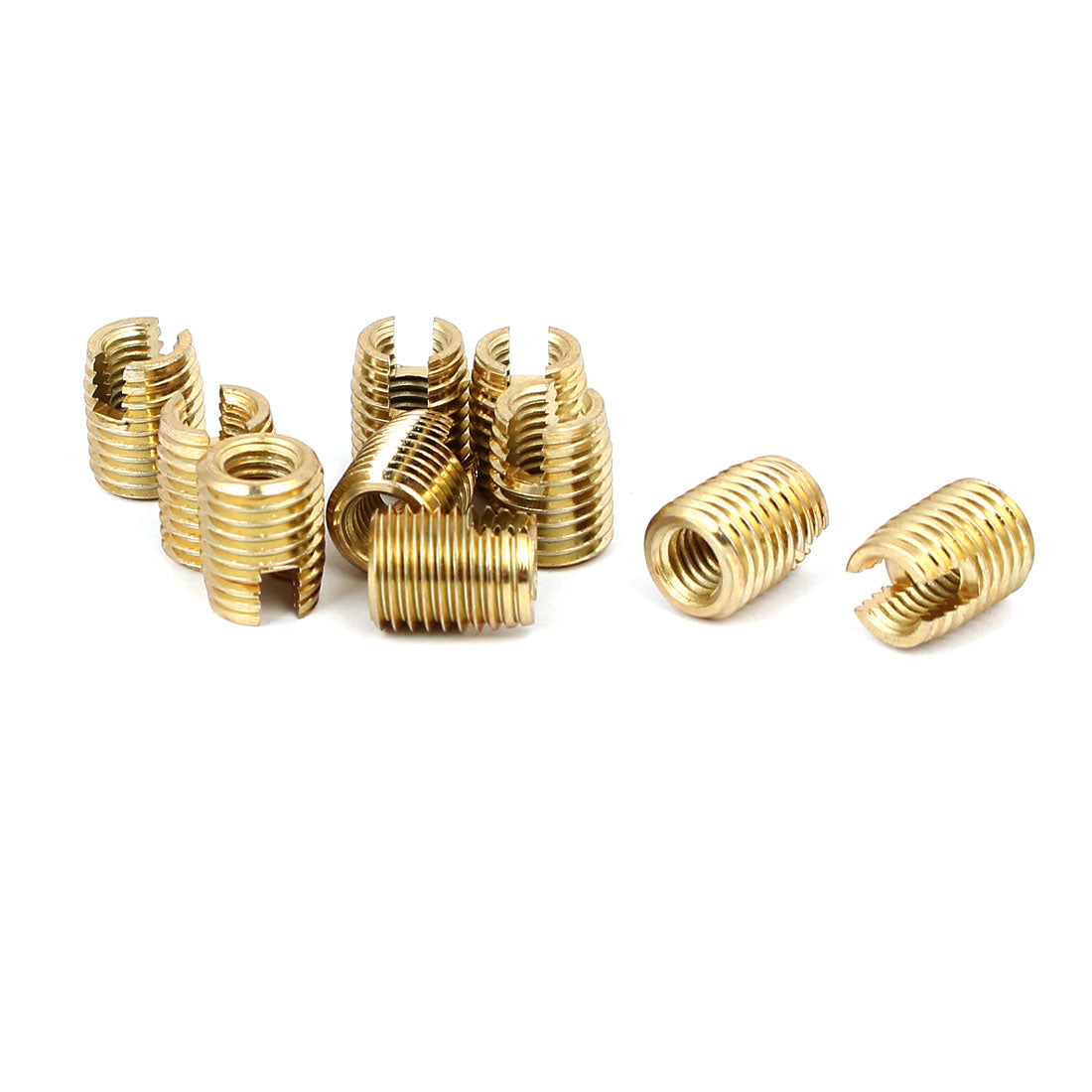 uxcell Uxcell M8 x M5 10mm Length Self Tapping Threaded Insert Slotted Brass Tone 10pcs