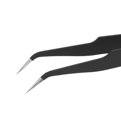 Harfington Uxcell 122mm Length Anti-Magnetic Pointed Tip Bent Curved Tweezer Manual Tool Black