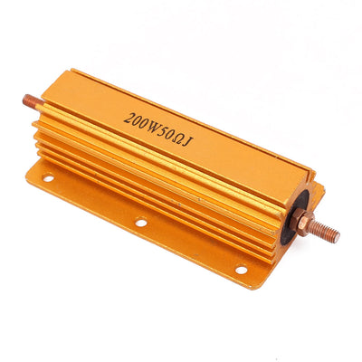 Harfington Uxcell 5% 200W 50 Ohm Wirewound Aluminum Housed Clad Resistor Gold Tone 12cm Long