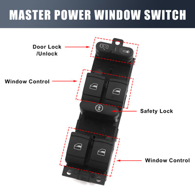 Harfington Uxcell Master Driver Side Power Window Switch 1J4 959 857 B Replacement for VW Golf Jetta Passat B5 1998-2005