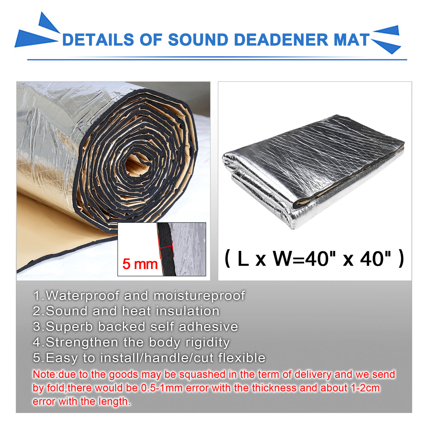 uxcell Uxcell 197mil 10.76sqft Car Fen-der Heat Sound Deadener Insulation Mat 40 x 40 Inches