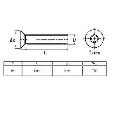 Harfington Uxcell Flat Head Torx Screws M4*8mm 304SUS 20pcs