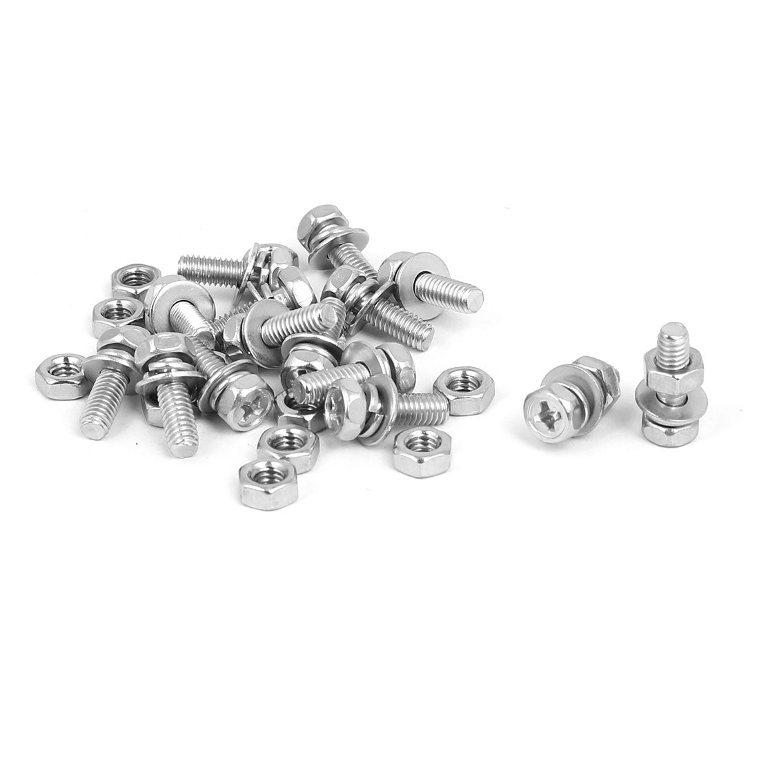 uxcell Uxcell M4 x 12mm 304 Stainless Steel Phillips Hex Head Bolts Nuts w Washers 15 Sets