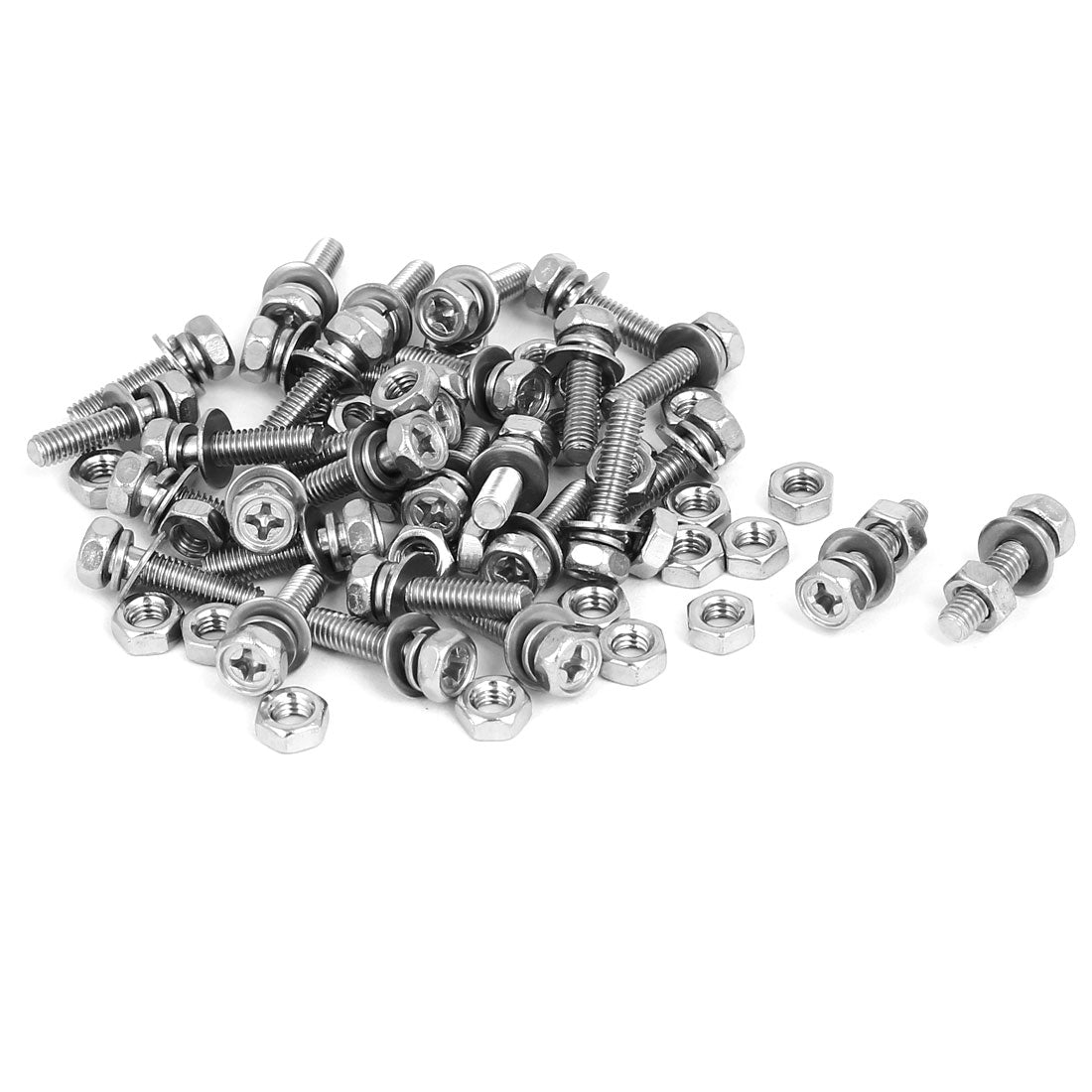 uxcell Uxcell M4 x 16mm 304 Stainless Steel Phillips Hex Head Bolts Nuts w Washers 30 Sets