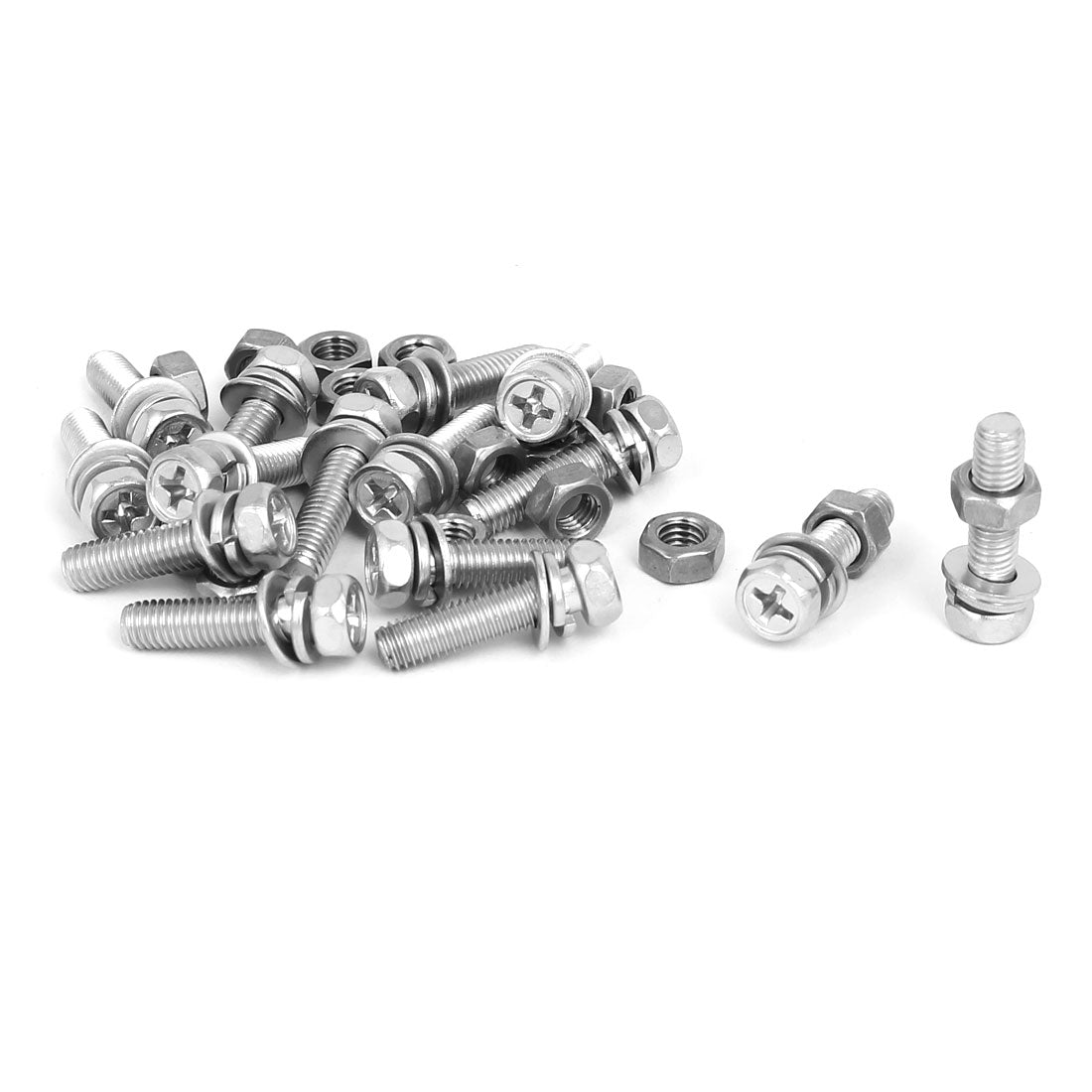 uxcell Uxcell M5 x 20mm 304 Stainless Steel Phillips Hex Head Bolts Nuts w Washers 15 Sets