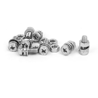 Harfington Uxcell M6 x 16mm 304 Stainless Steel Phillips Hex Head Bolts Nuts w Washers 8 Sets