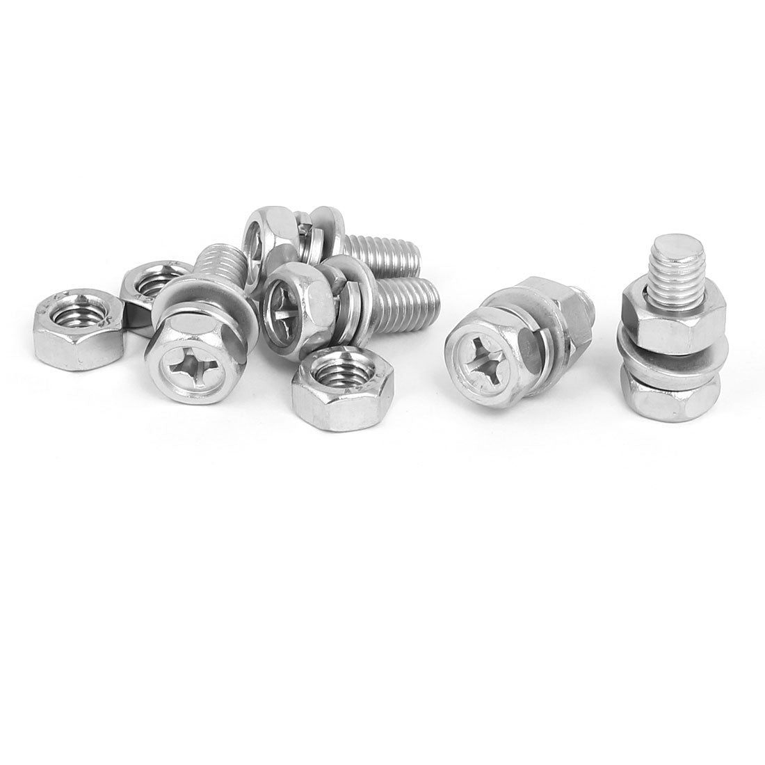 uxcell Uxcell M8 x 20mm 304 Stainless Steel Phillips Hex Head Bolts Nuts w Washers 5 Sets