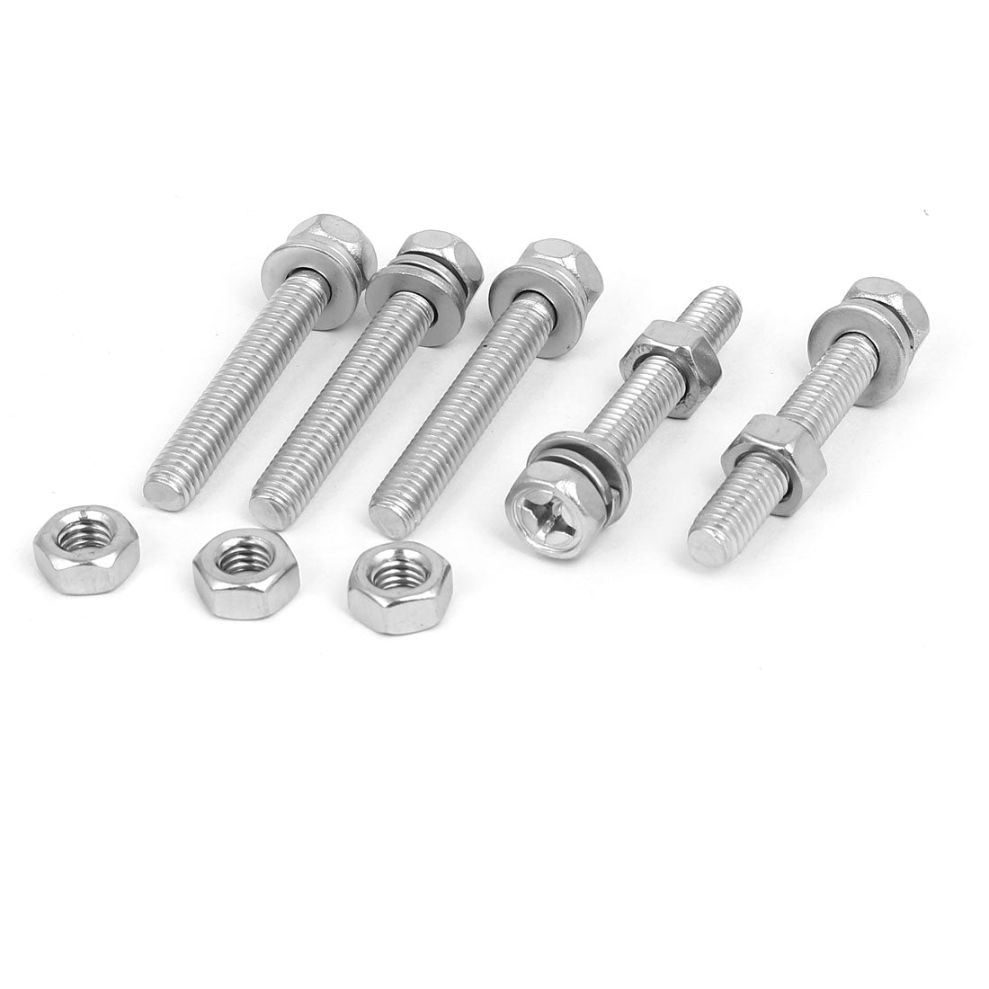 uxcell Uxcell M6 x 40mm 304 Stainless Steel Phillips Hex Head Bolts Nuts w Washers 5 Sets