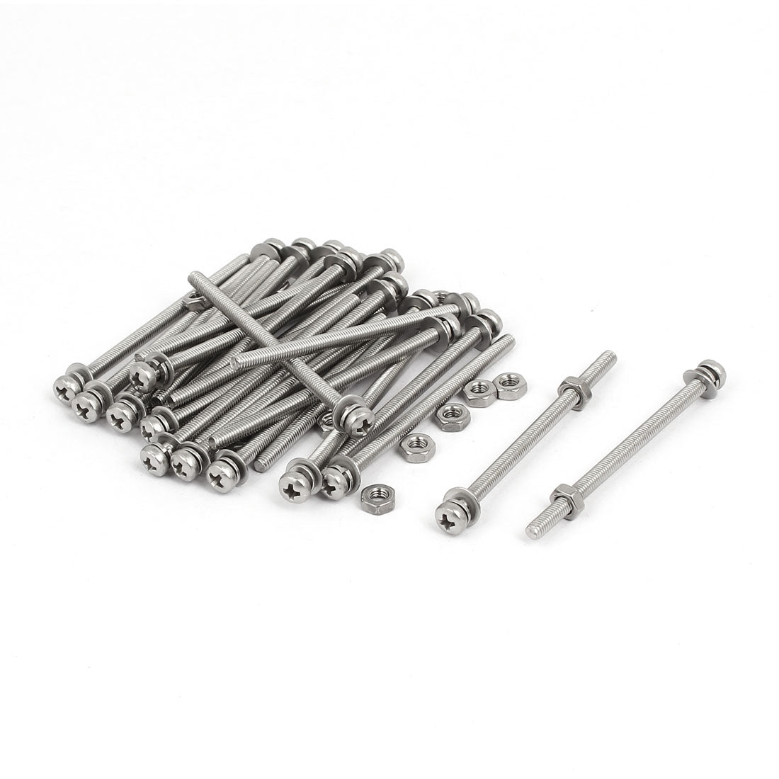 uxcell Uxcell M3 x 50mm 304 Stainless Steel Phillips Pan Head Screws Nuts w Washers 25 Sets