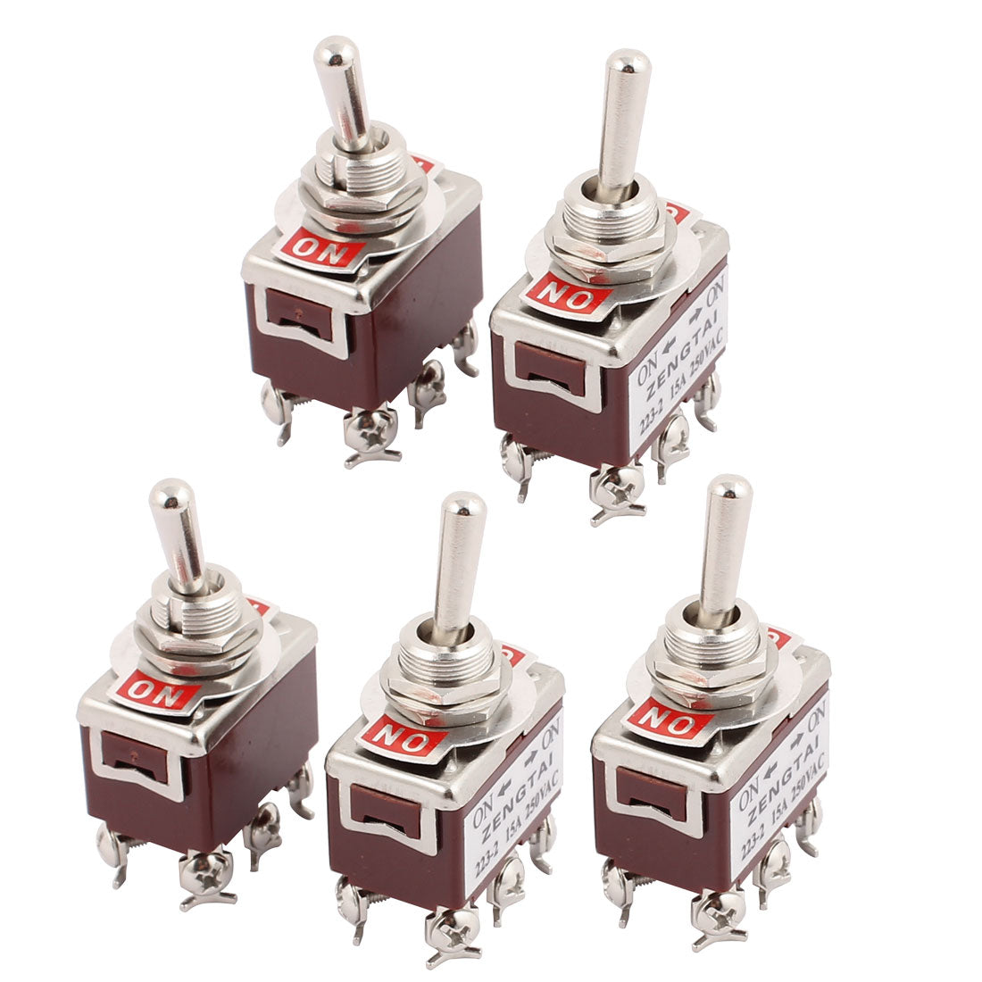 uxcell Uxcell 5 Pcs AC 250V 15A 6 Terminal ON-ON 2 Position DPDT Latch Toggle Switch