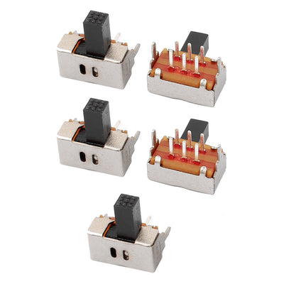 Harfington Uxcell 5Pcs 2 Position 6P DPDT Panel Mount Micro Slide Switch Latching Power Switch