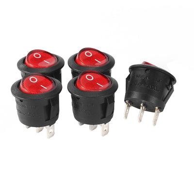 Harfington Uxcell 5Pcs Red Lamp 3 Terminal SPST 2 Position Round Button Rocker Switch