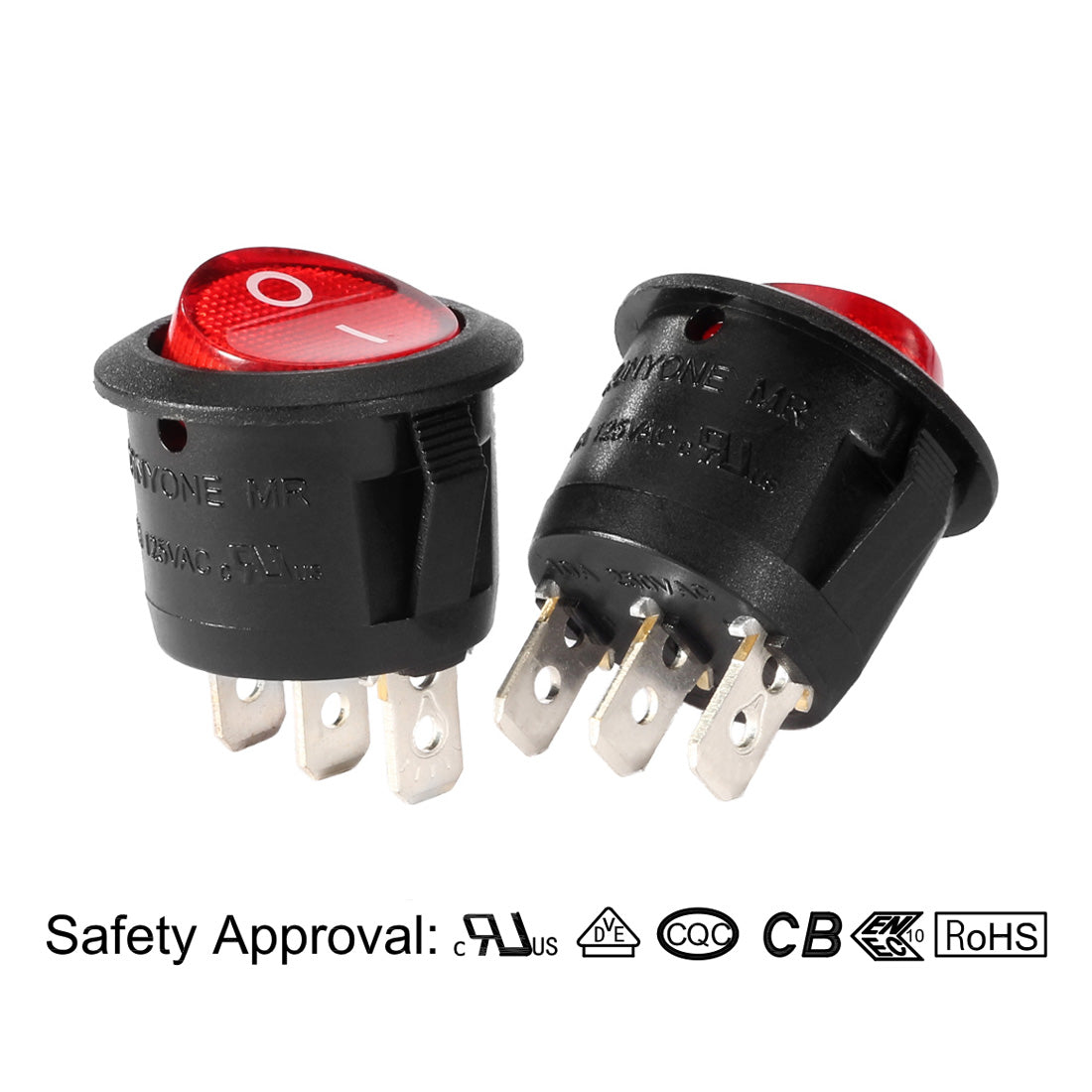 Uxcell 5Pcs Red Lamp 3 Terminal SPST 2 Position Round Button Rocker ...