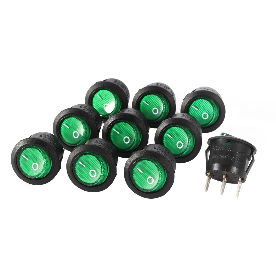 uxcell Uxcell 10Pcs Green Lamp 3 Terminal SPST 2 Position Round Button Rocker Switch