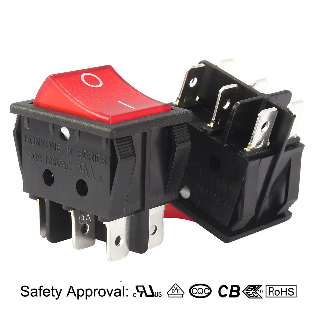 uxcell Uxcell 5Pcs AC 20A/125V 22A/250V DPDT 6P 2 Position Red neon  lamp Light Boat Rocker Switch