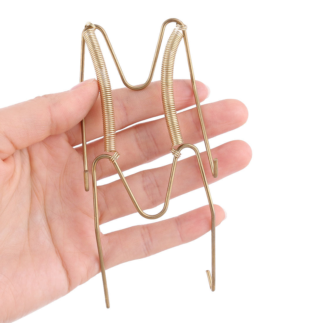 uxcell Uxcell Home Metal W Shaped Spring Loaded Double Hooks Plate Hanger Gold Tone 18.5 x 5.5cm 5pcs