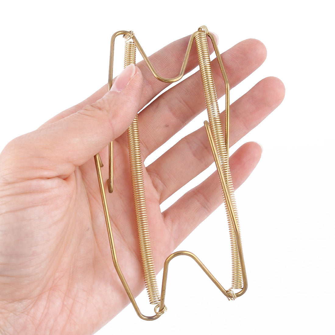 uxcell Uxcell Home Metal W Shaped Spring Loaded Double Hooks Plate Hanger Gold Tone 25 x 5cm 5pcs