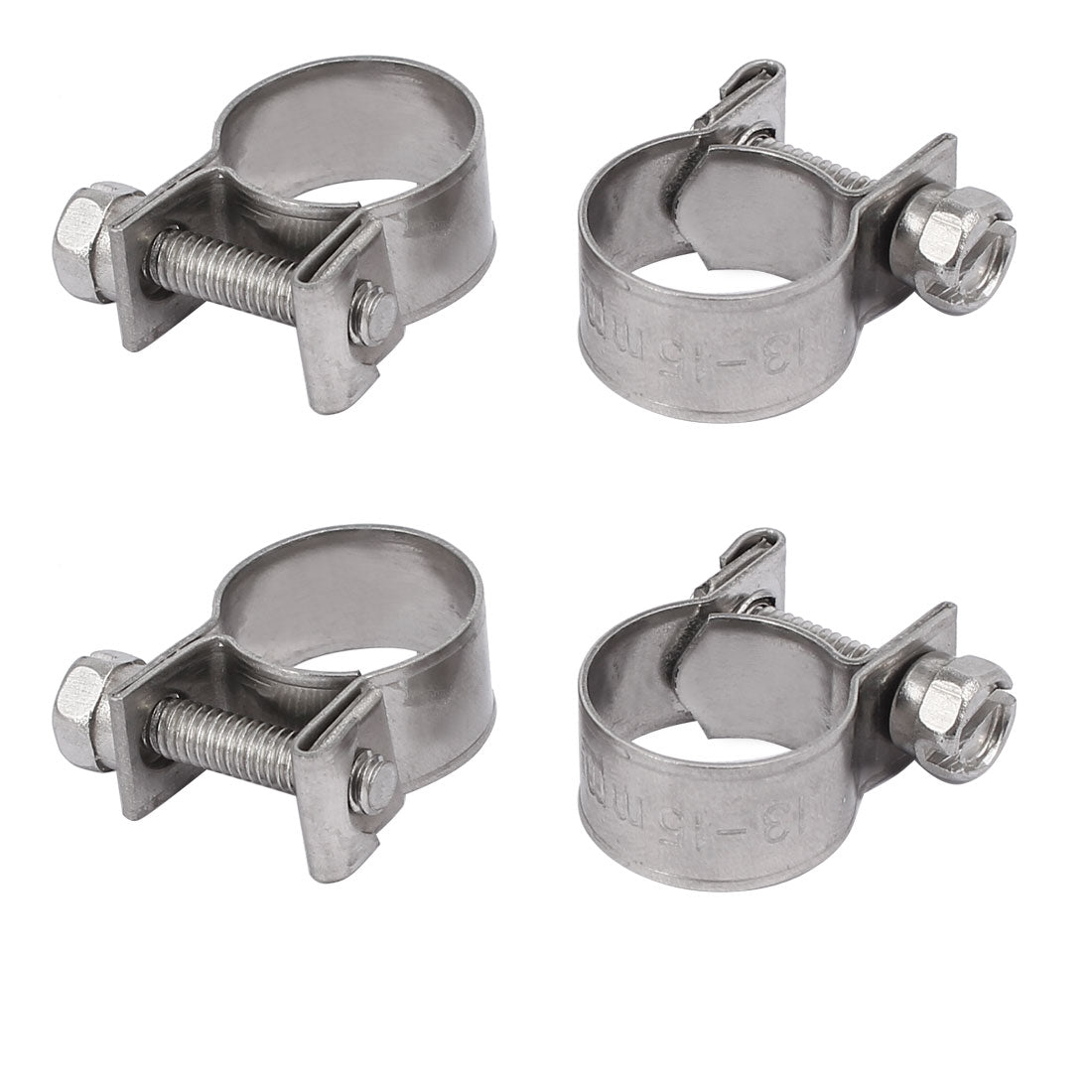 uxcell Uxcell 13mm-15mm 304 Stainless Steel Screw Mounted Adjustable Pipe Hose Clamps 4pcs